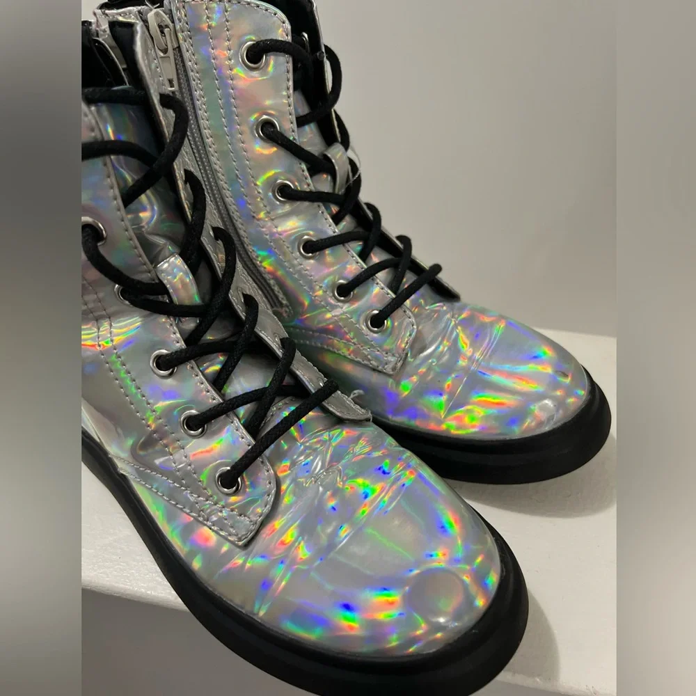 DOLCE VITA Girls Iridescent Metallic Booties | Size 4 | Lace Up + Zipper